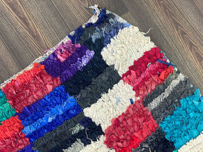 5x8 Checker Boucherouite Moroccan Vintage Rug.