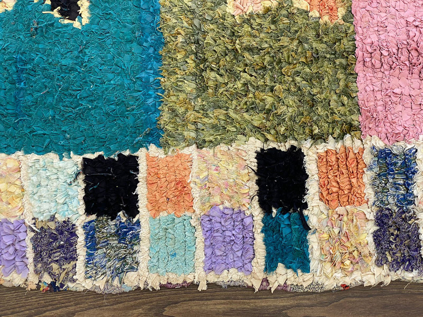 Moroccan Boucherouite Carpet, 4x7 Vintage shag colorful area Rug.