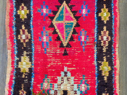 3x8 Unique Moroccan Berber Hallway Rug, Colorful Runner Rug.