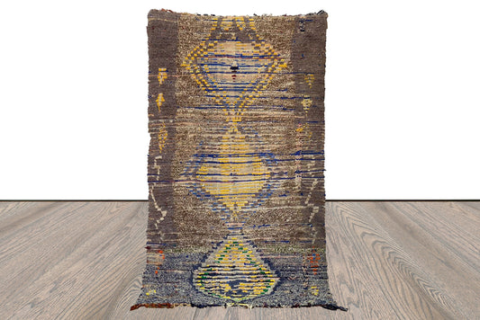 Moroccan colorful Small area vintage Rug. 3x5 Berber Old shag Rug.