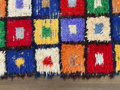 4x7 Tribal Handwoven vintage colorful Rug, Moroccan vintage grid area Rug.