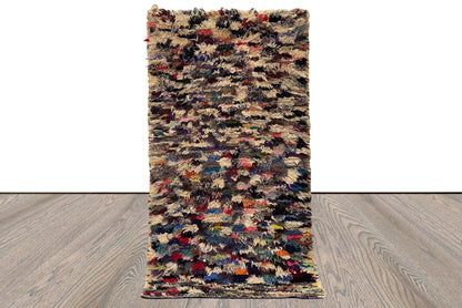 Berber vintage colored shag Rug, 3x5 Moroccan narrow small runner Rug.