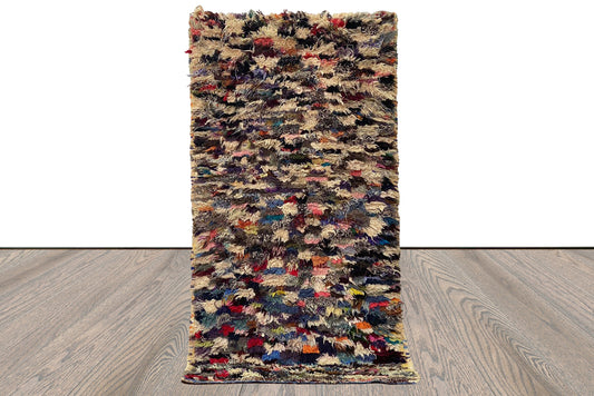 Berber vintage colored shag Rug, 3x5 Moroccan narrow small runner Rug.