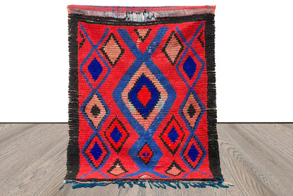 vintage Moroccan Rug, 3x3 FT, Diamond Moroccan Hand woven Rugs.