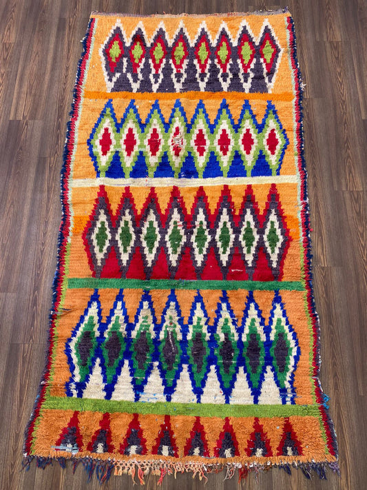 4x8 Berber Handwoven area Rug, Moroccan vintage colored Diamond Rug.