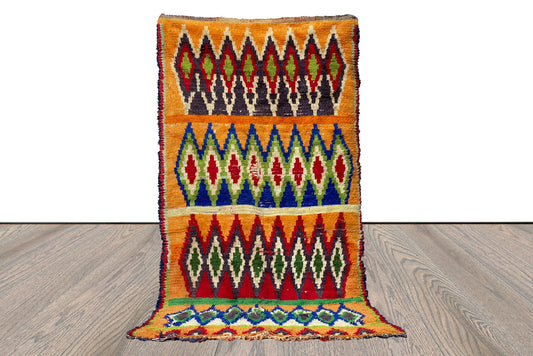 4x8 Berber Handwoven area Rug, Moroccan vintage colored Diamond Rug.