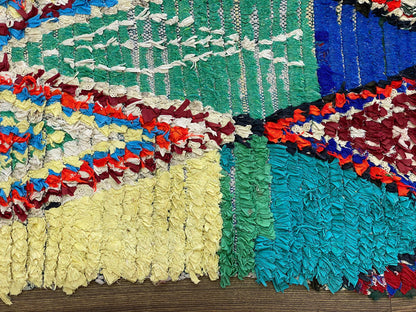 3x6 Vintage Berber Boucherouite Diamond Rugs. Colorful small runner Rug.