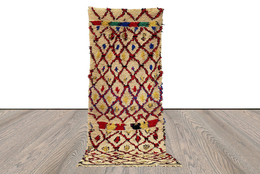 8x3 Vintage Moroccan White runner Rug, Diamond Berber unique Rugs.