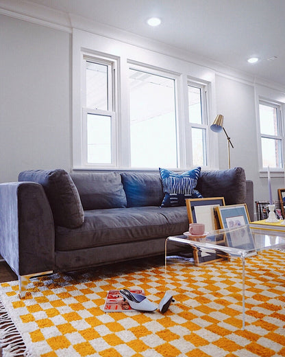Checkered Moroccan Orange area rug.