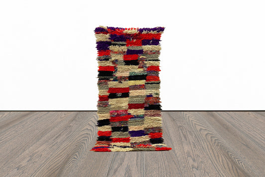 Tapis de couloir Boucherouite à carreaux colorés 2x6.