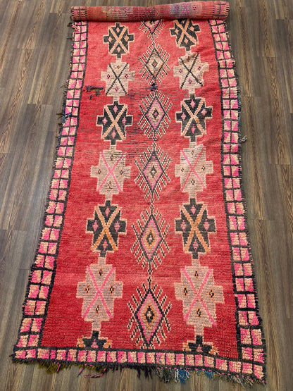Vintage  red Rugs, 4x12 Moroccan Berber area Rug.