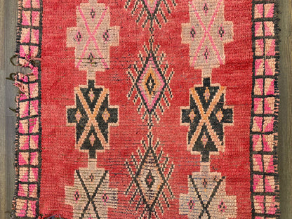 Vintage  red Rugs, 4x12 Moroccan Berber area Rug.