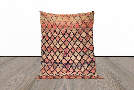 Vintage grid pink Rugs, 5x8 Moroccan Berber area Rug.
