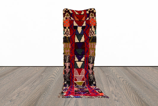 Moroccan narrow runner rug 2x9, vintage berber vintage colored rug.