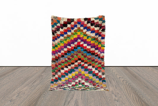 4x7 vintage colorful checkered Rug.