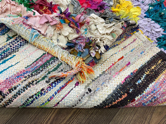 4x7 vintage colorful checkered Rug.