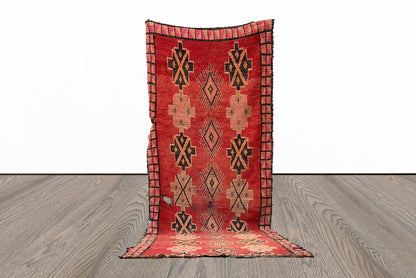 Vintage  red Rugs, 4x12 Moroccan Berber area Rug.