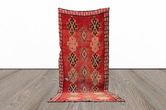 Vintage  red Rugs, 4x12 Moroccan Berber area Rug.
