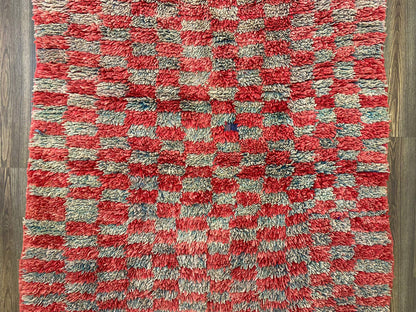 Vintage checkered Rugs, 5x9 Moroccan Berber area Rug.