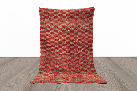 Vintage checkered Rugs, 5x9 Moroccan Berber area Rug.