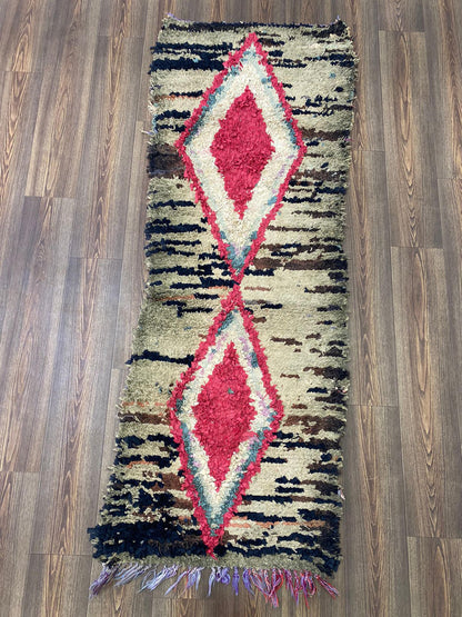 2x7 Colorful Vintage diamond Runner Rug.