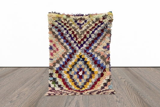 4x6 Small Berber Vintage area rug, Moroccan Boucherouite Colorful Rug.