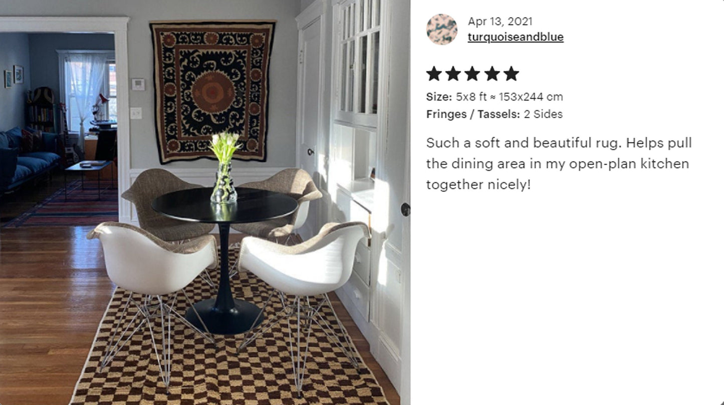 Handmade moroccan berber wool rug - brown and cream checkered pattern rugs