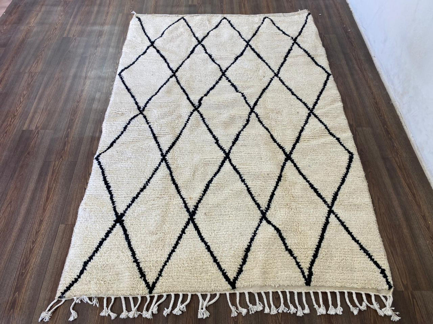 Custom Moroccan Berber wool black and white Beni Ourain rug.
