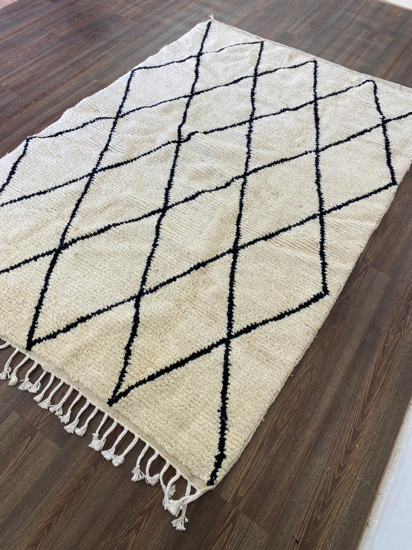 Custom Moroccan Berber wool black and white Beni Ourain rug.