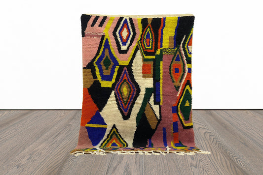 Handmade Moroccan Berber rug. Morrocan Hand knotted Wool area rugs for living room.