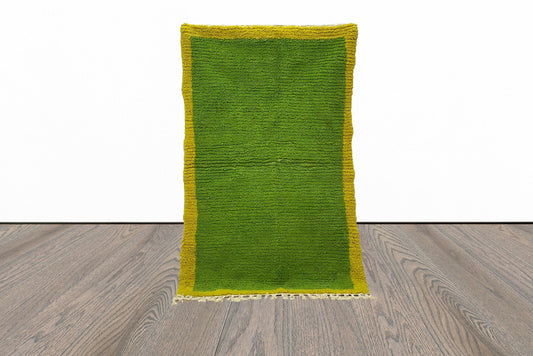 green Moroccan bordered area rug, Handmade Morocco Berber rug
