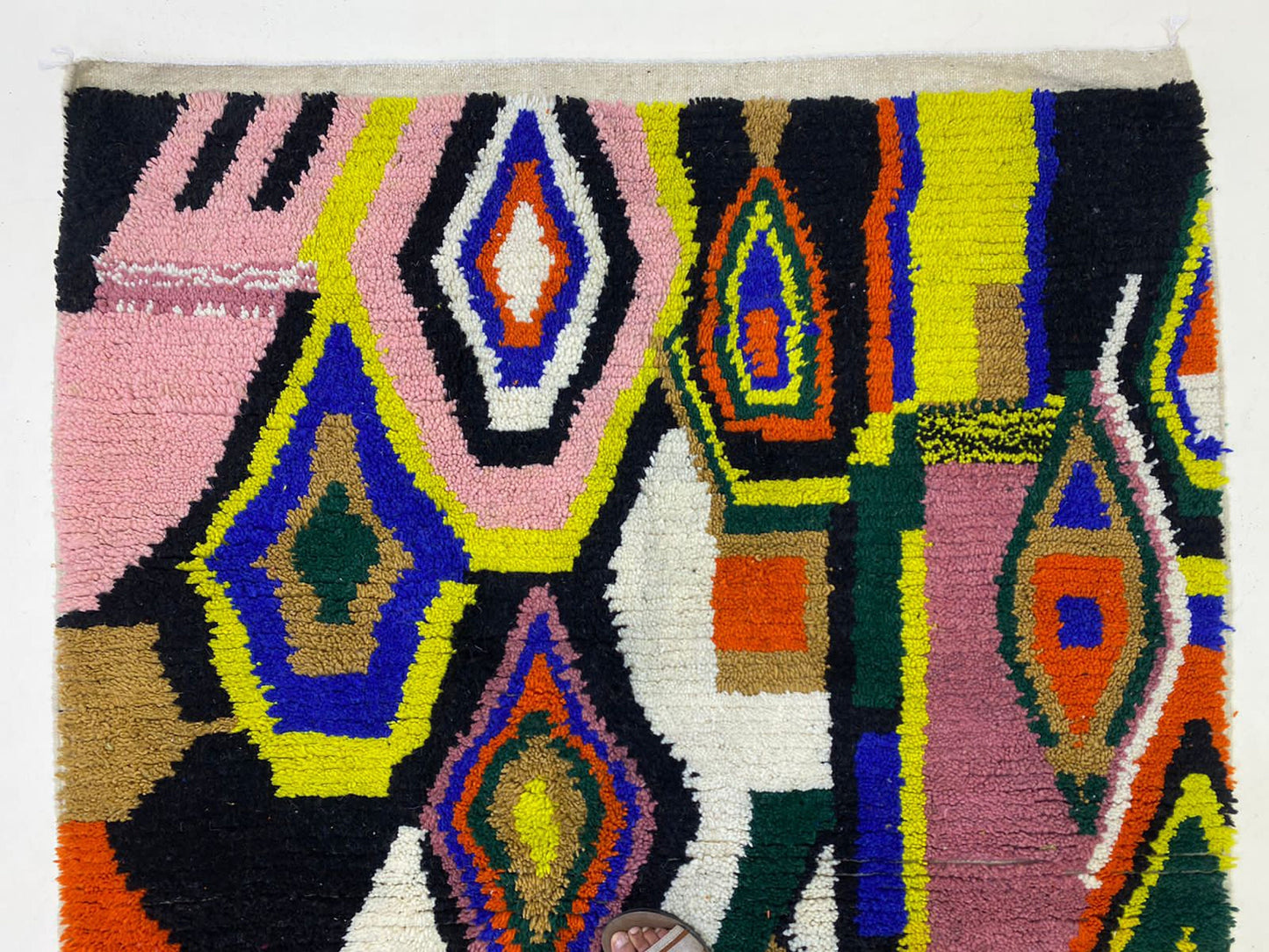 Handmade Moroccan Berber rug. Morrocan Hand knotted Wool area rugs for living room.