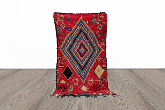 Vintage Moroccan diamond red 4x8 rug.