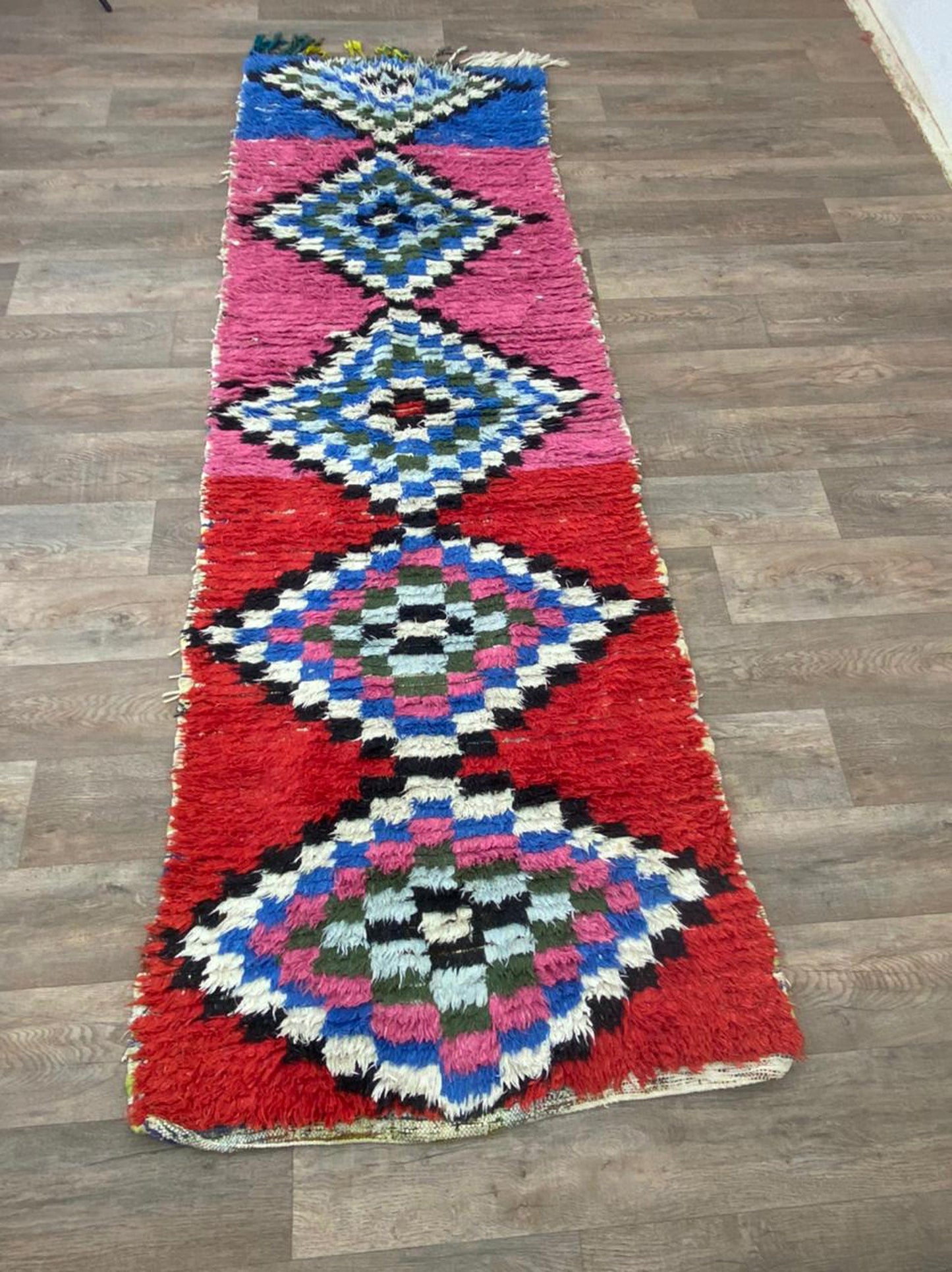 Moroccan Berber diamond colorful 3x10 runner rug.