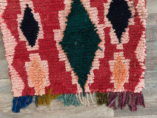 Moroccan colorful diamond 3x7.5 runner rug.