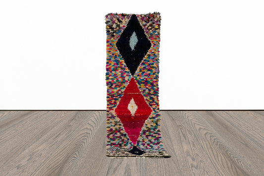 Multi color Moroccan diamond 3x8.5 runner rug.