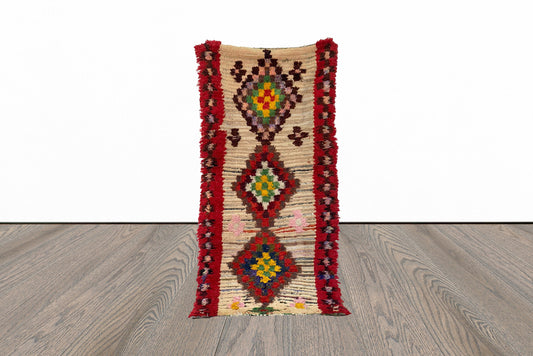 Colorful vintage diamond 3x6 runner rug.