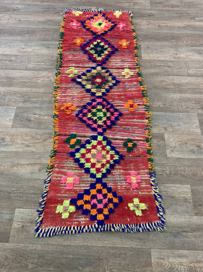 Berber Moroccan colorful 3x7 runner rug.