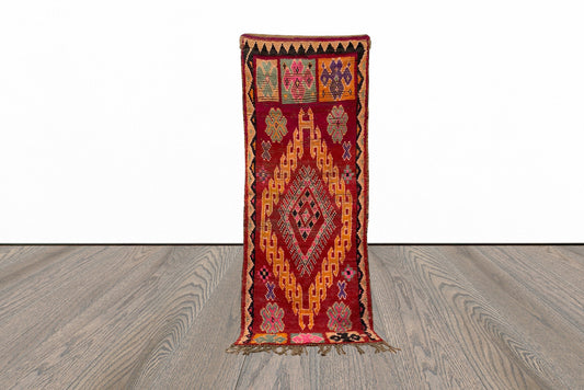 Colorful diamond vintage 3x8 runner rug.