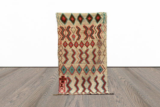 Moroccan small colorful area 4x7 rug.
