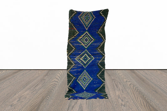 Moroccan diamond blue 3x9 runner rug.