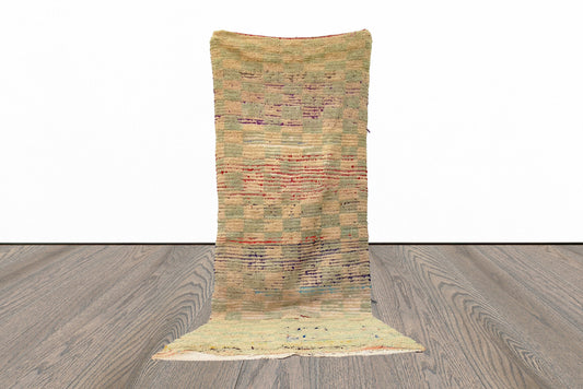 Moroccan faded checker 4x10 runner rug.