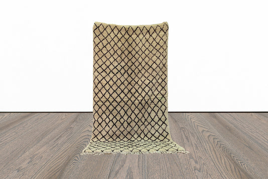 Moroccan Black and white diamond 8x4 rug.