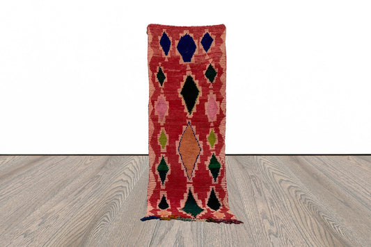 Moroccan colorful diamond 3x7.5 runner rug.