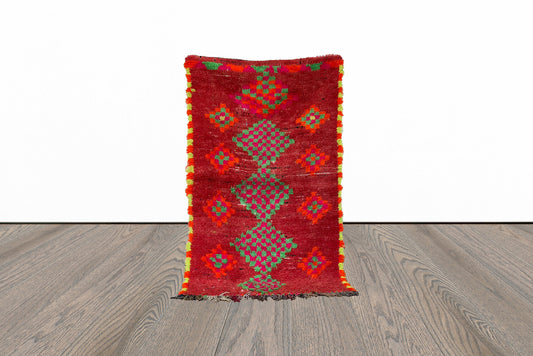 Moroccan colorful vintage red 4x6 rug.