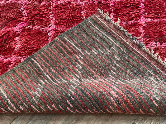 Large Moroccan diamond red 4x10 rug.