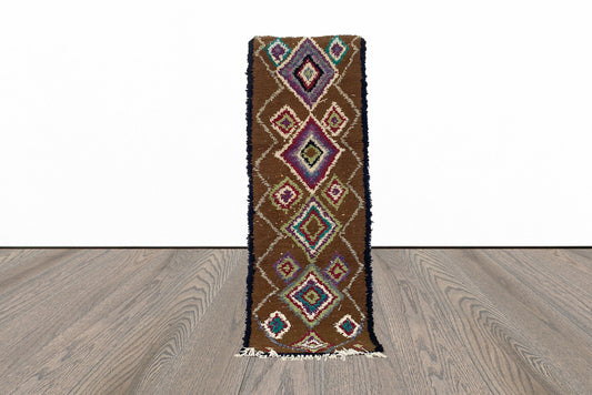 Berber vintage diamond 2x7 runner rug.