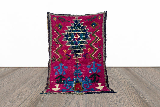 Small colorful tribal vintage 3x5 rug.