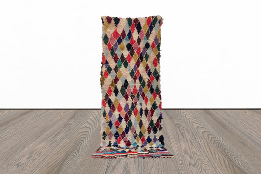 Vintage colorful diamond 3x8 runner rug.
