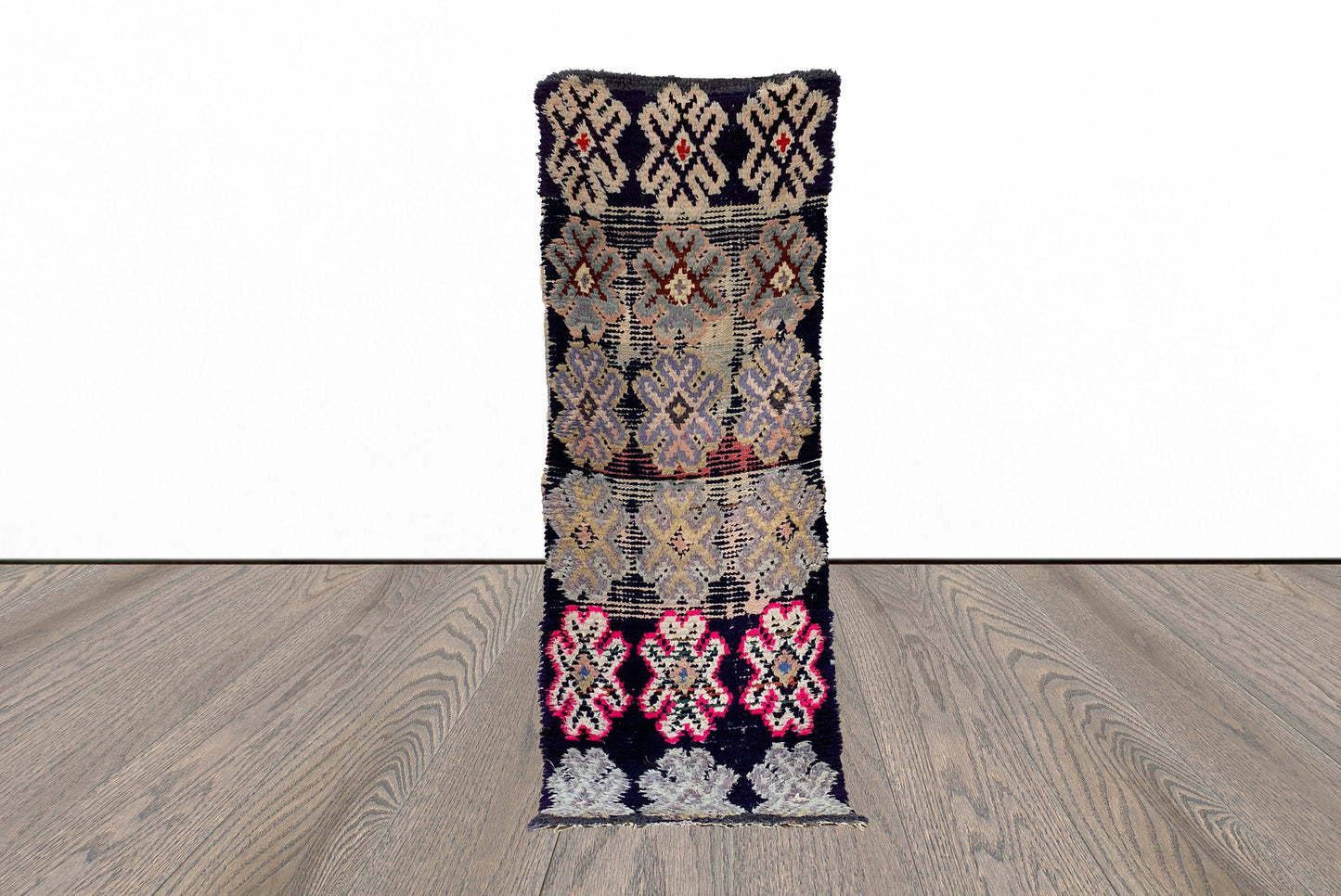 Berber Moroccan faded 2x7 runner rug.